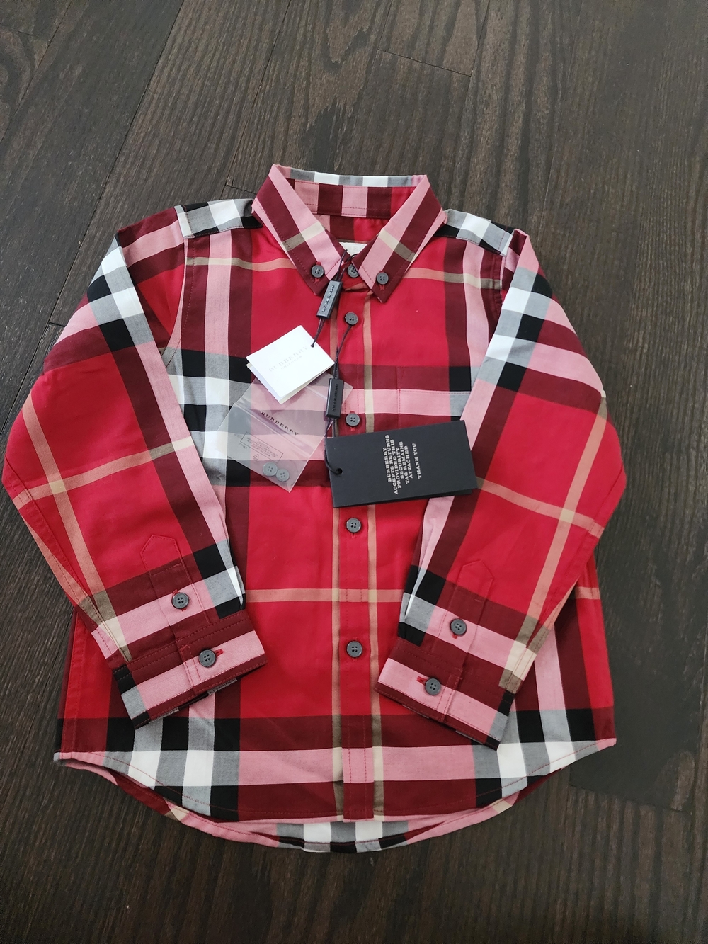 Burberry Red, Pink and Black Plaid Button-Down Shirt for Kids